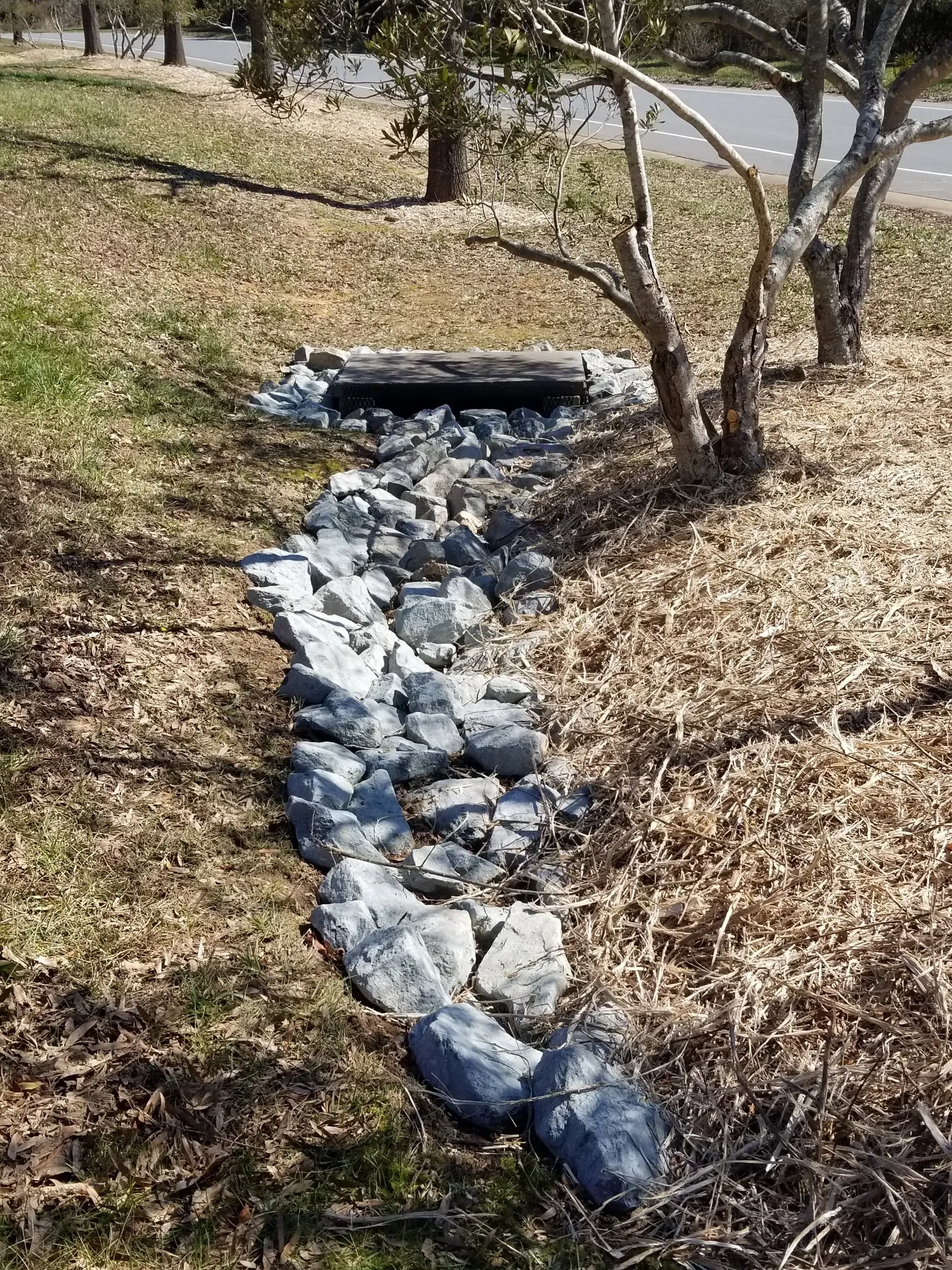 Rock lined drainage swale